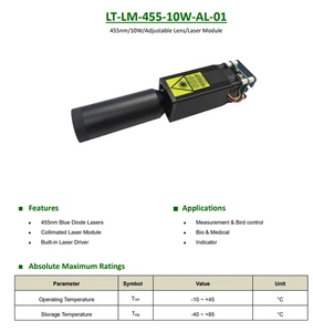 455nm 10W Adjustable Lens Collimated Laser Module - Picture 1 of 4