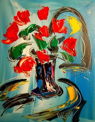 Pintura al óleo original abstracta moderna FLORES IMPRESIONISTA EG53REE4 Foto 1 de 4