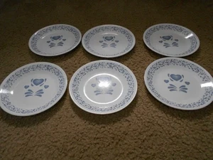 6 Corelle Corning Blue Hearts Sponge Set 6.75in Dessert Bread Plates - Picture 1 of 3