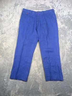 Pantalones Polo Ralph Lauren Para Hombre 36x30 Azul Calce Clásico Lino Espiga Vestido Foto 1 de 4