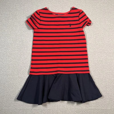 Polo Ralph Lauren Girls Dress 6X Striped Stretch Ponte Navy Red Preppy Summer - Image 1 of 4