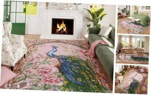 Living Room Rug 5x7 Rug Machine Washable Floral Peacock Area Rug Non Slip - Picture 1 of 8