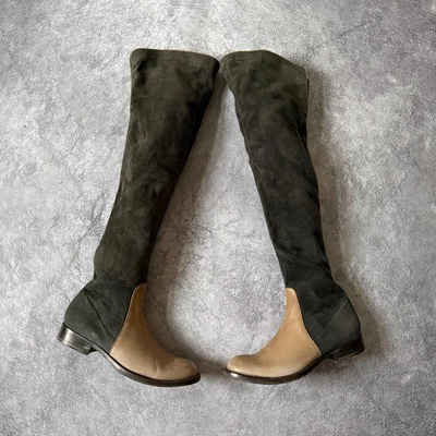 Brunello Cucinelli Mujer Gamuza Sobre la Rodilla Chelsea Cuero Botas Gris Talla 40 Foto 1 de 4