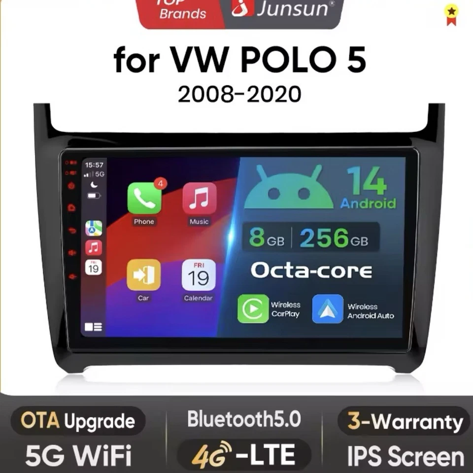 9" CarPlay Android Auto Radio Wireles Polo 2008-2020 GPS AI Apple Volkswagen IPS - Immagine 1 di 4