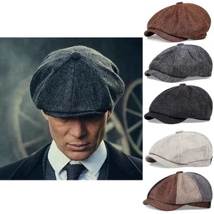 Newsboy Hat Peaky Blinders Cap Gatsby Beret Tweed Baker Herringbone 100% Cotton - Picture 1 of 19
