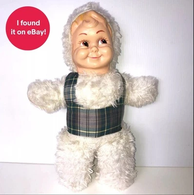 Vintage RUSHTON 1960 Rubber Face Snow Baby Rare White Plush Waistcoat 43cm Long - Image 1 of 4