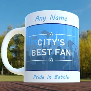 Personalised Manchester City Mug Name Best Fan Football Cup Gift MCFC Supporter - Picture 1 of 3
