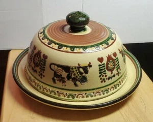 Swedish Pottery 1970s Jakob Stucki Ceramic Platter With Dome Cows Langnau 12 In. - Picture 1 of 12