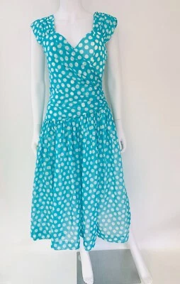Vintage 1980s / 1990s Albert Nipon Polka Dot cotton blue & white dress size XS/S - Image 1 of 4