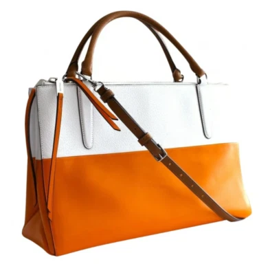 Coach Orange and Chalk Borough Triple Compartment Satchel Zip Closure - Image 1 of 4