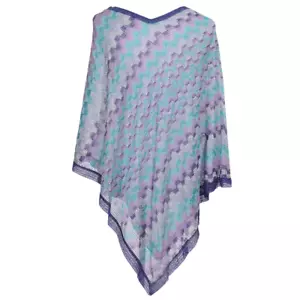 MISSONI MARE Sheer Beach Cover Up Viscose Open Knit Top Kaftan Poncho Zig Zag OS - Picture 1 of 6