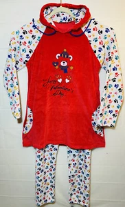 Flora Mode Women 2 Pc Hoodie Pyjamas With Happy Valentine Day Bear Sz M/L Velvet - Picture 1 of 8