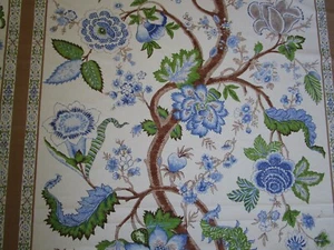 Brunschwig & Fils BELLARY Archival print 88"L see cut outs Blue Brown Green Vine - Picture 1 of 12
