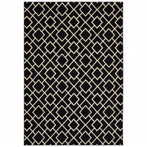 9' X 12' Black Ivory Machine Woven Geometric Diamonds Indoor Area Rug - Picture 1 of 3