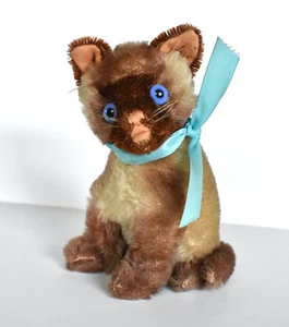 RARE 1950s STEIFF VINTAGE SIAMY SIAMESE CAT Mohair Small 5.5" 15 cm Original - Picture 1 of 6