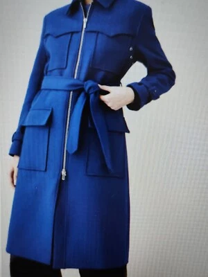 Karen Millen Italian Wool Zip Through Trench Coat-Blue 10 UK NEW - Image 1 of 4