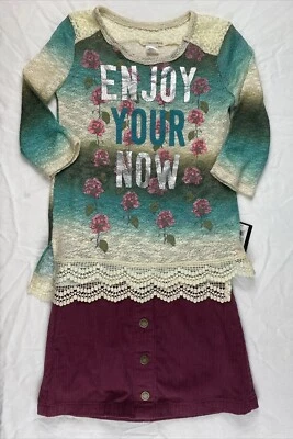 Lote de 2 piezas de ropa para niñas suéter y falda de pana manga 3/4 conjunto talla M 7-8 Foto 1 de 4