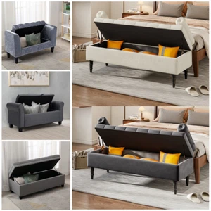Ottoman Storage Box Chesterfield PU/Velvet Chair Blanket Pouffe Bench Footstool- - Picture 1 of 48
