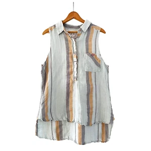 ACE & JIG Sleeveless Tunic Top Button-Down Shirt Linen Striped High-Low Hem M - Bild 1 von 11
