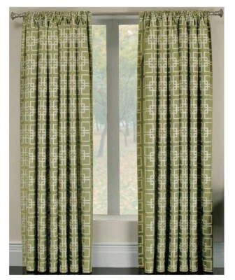 Allen Roth Calendario Verde 84" Barra Bolsillo Geométrico Ventana Cortina Panel Foto 1 de 4