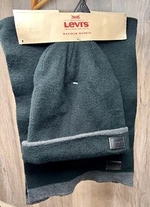 Levi's Maximum Warmth Men's Black Beanie Hat And Scarf Set 2 Pieces NWT - Picture 1 of 5