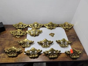 Brass Furniture Handles Lot of 13 + 1 Brass Key Plate - Picture 1 of 10