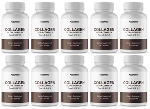 Collagen Ultra Complex Types I, II, III, V & X - 10 Bottles 900 Capsules - Picture 1 of 3