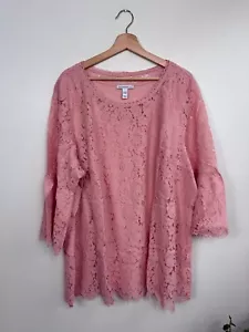 Isaac Mizrahi Womens 3/4 Bell Sleeve Pink Lace Blouse Size 3X Spring Cottage NWT - Picture 1 of 9