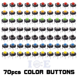 70Pcs 6x6x5mm 7 Colors PCB Momentary Tactile Tact Push Button Switch 4 Pin DIP - Picture 1 of 2