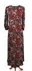 M&S Size 10 Red White Black Abstract Animal Print Long Sleeve Maxi Dress Winter