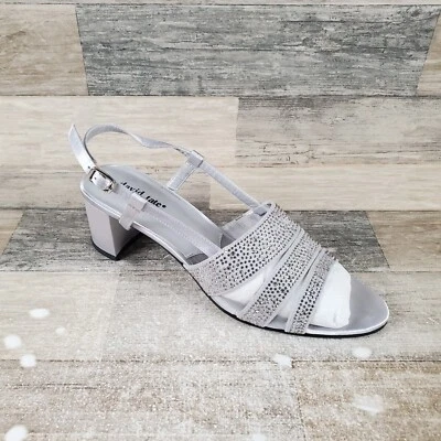 Sandalias David Tate Sparkle para mujer talla 10 N plateadas satinadas estrás con cordones Foto 1 de 4