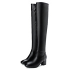 Fleece Knee High Boots Women Winter Boots Square Toe Boots Zipper Boots Size