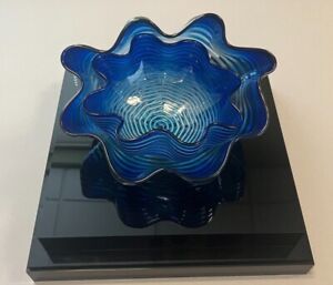 Dale Chihuly Handblown Glass - Capri Blue Seaform - Bowl Set
