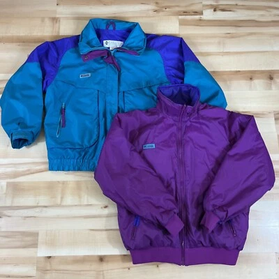 Vtg Columbia Jacket Women L Teal Purple Powder Keg 3 in 1 90s Reversible Liner - Image 1 of 4