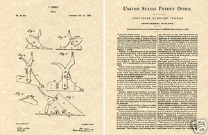JOHN DEERE PLOW PATENT Art Print READY TO FRAME!! Deer 1865 farming tractor - Picture 1 of 1