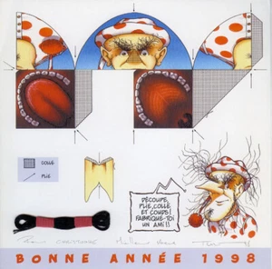 TURF LA NEF DES FOUS VOEUX BONNE ANNÉE 1998 FIL DENTAIRE DÉDICACÉ SIGNÉ PAR TURF - Imagen 1 de 1