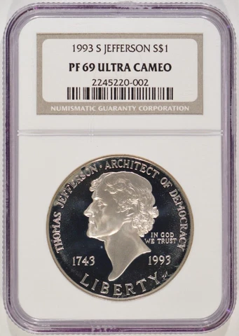 1993-S Jefferson Proof Silver Dollar $1 NGC PF69 Ultra Cameo 2245220-002 Cover