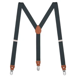 Buyless Fashion Leather End Suspenders Men - 48" Elastic Adjustable 1" - Y Shape - Picture 1 of 84