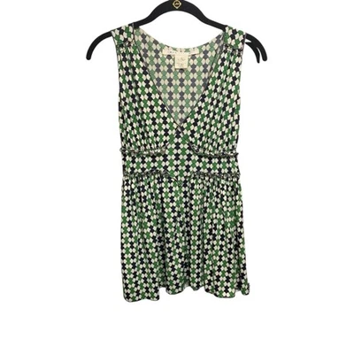 Camisa Babydoll Max Studio Mujer Sin Mangas Geométrica Verde Talla S Y2K Años 90 Boho Foto 1 de 4