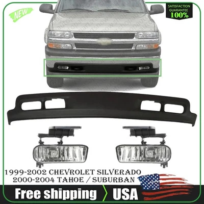 Front Lower Valance + Fog Lights For 1999-2002 Chevy Silverado / 2000-2004 Tahoe Foto 1 de 4