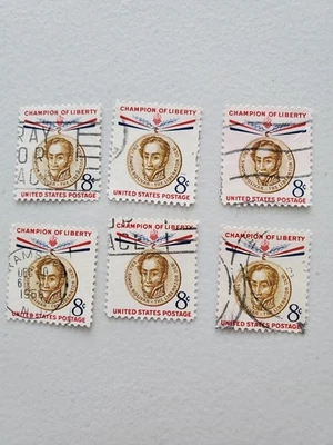 Scott 1111 Champion of Liberty Simon Bolivar 8c 1958 US Stamps 6 Used - Image 1 of 2