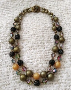 Kurze Halskette Collier Vintage Calcit Naturstein Glas 42 cm 2 Stränge - Bild 1 von 9