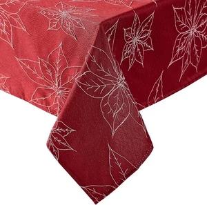Laura Ashley Poinsettia Raised Woven Tablecloth, Red 60" x 102" - Picture 1 of 6