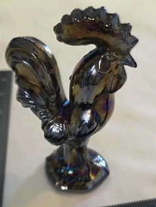Vtg Fenton Rooster, Depression Glass,  Amethyst Purple Oil Slick Carnival 5" - Picture 1 of 16