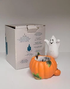 PARTYLITE Ceramica Halloween FANTASMA E ZUCCA Porta Votivo Tealight P7176 - Foto 1 di 4