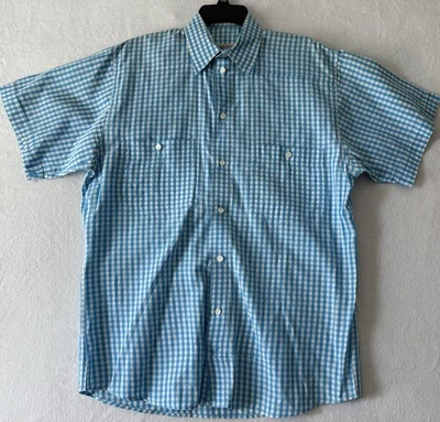 VTG 70’s Gucci Button Up Shirt Short Sleeve Blue Gingham Men’s Sz 15.5-39 READ - Image 1 of 4