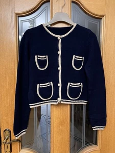 Kaschmir/Wollmischung Strickjacke, P2P 53 cm Länge 48 cm blau/beige, Taschen, M - Bild 1 von 13