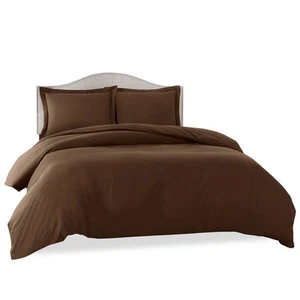 Duvet Cover Set: Ultra Soft Microfiber, Button Closure,2 Pillow Shams,Chocolate. - Picture 1 of 6