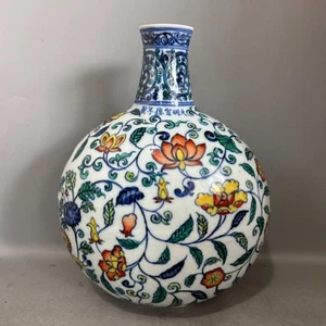 Schöne Sammlerstück chinesische Hand Dou polychrome Porzellan Vogel flache Vase - Bild 1 von 9