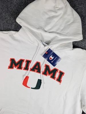 Miami Hurricanes Champion Hoodie Mens Large White Football NCAA NWT - Image 1 of 4